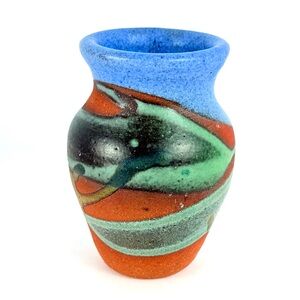 Vintage ALFADOM Studio Glazed Art Vase Vessel Hand Made Pottery 4.5” Earth Tones